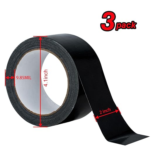 XUXU 3Pack Black Duct Tape Heavy Duty Waterproof 60 Yards x 2 Inch Total | Strong Adhesive Duct Tape Bulk for Indoor Outdoor Repairs
