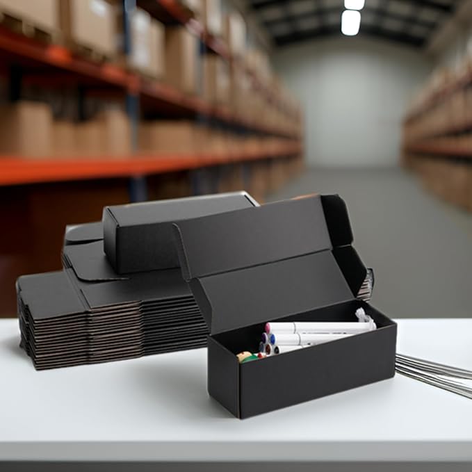 9x3x3 inch Black Shipping Boxes for Small Business- Set of 25 | Sturdy ECT 32 Corrugated Cardboard Mailer Boxes, Easy Assemble for Packaging, Mailing, Gift