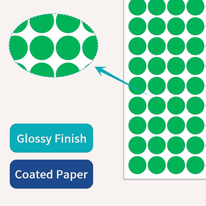 1" Green Dot Stickers 1050 PCS Circle Round Colored Coding Label | Used for manual labor in kindergartens, garage yard price sales, organizing activity color groups,marking spice bottles