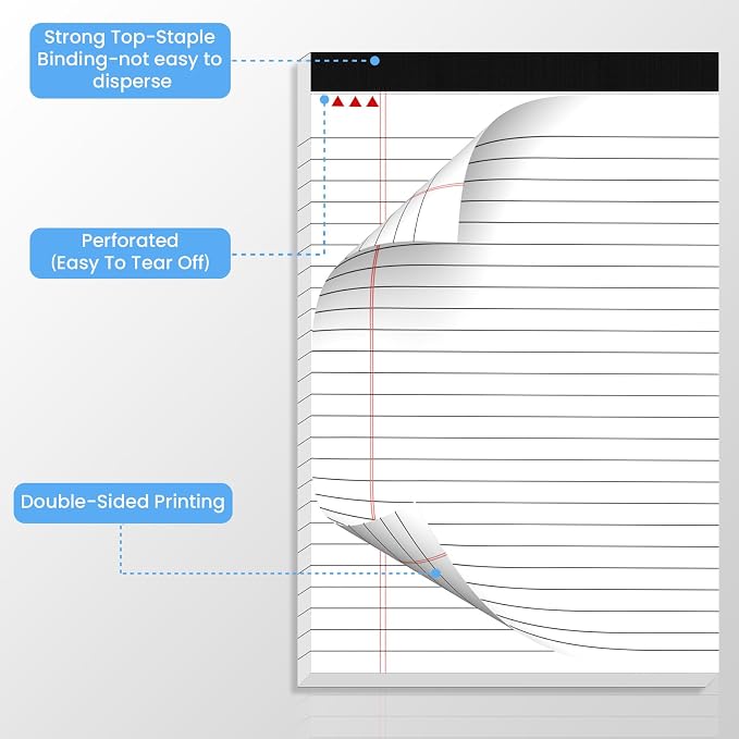 12 Pack Notepads 5x8, White, Small Legal Pads, Perforated Notebook | Ciphyfee College Ruled Note Pads for School, Note Taking, Teacher & Office Supplies, Writing Pads,30 Sheets/Pack
