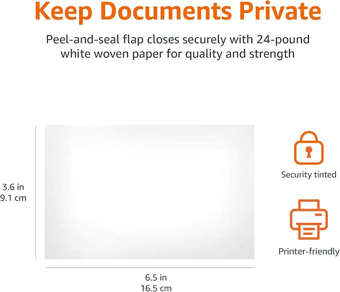 Amazon Basics #6 3/4 Security-Tinted Self-Seal Envelopes for Invoices and Documents, White, 300-Pack