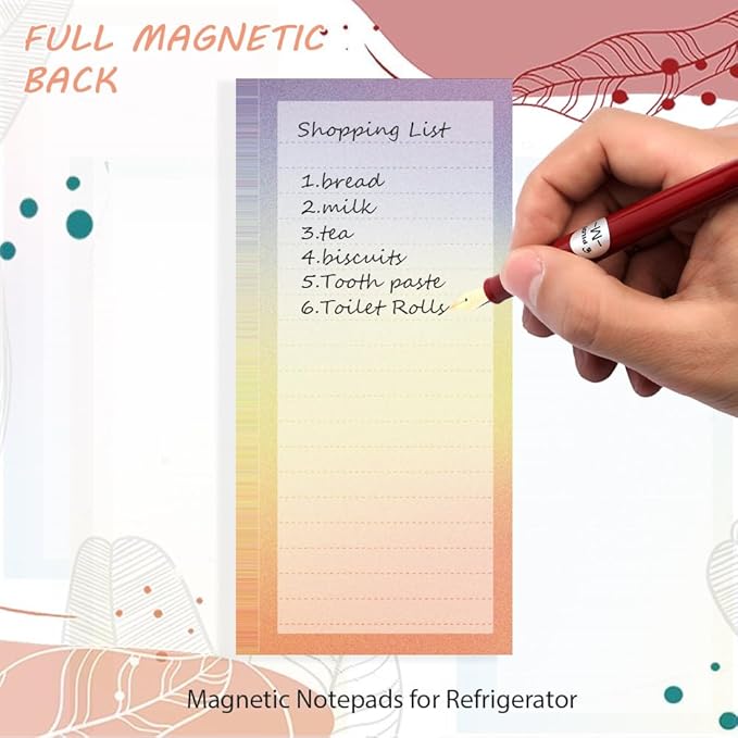 4 Pack Magnetic Notepads for Refrigerator, Full Magnet Back Design Magnetic Memo Pads, 50 Sheets Per Note Pads To-Do List, Shopping List (Retro Gradien Style)