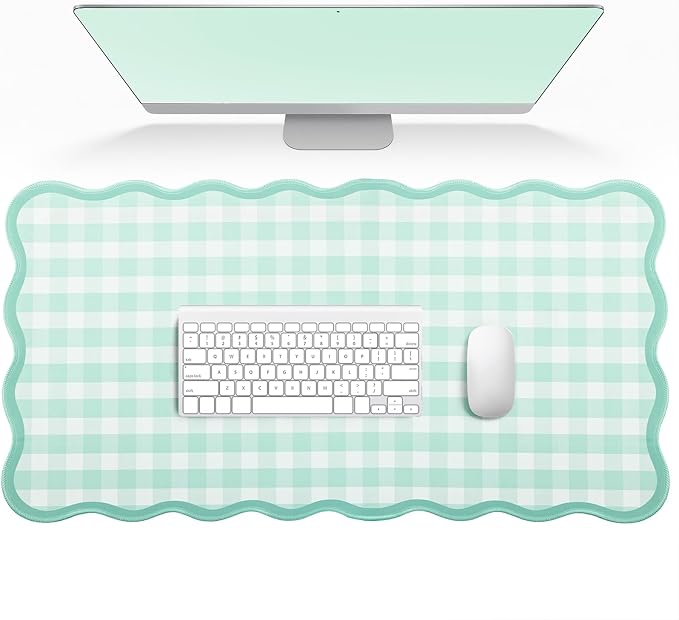 Scalloped Gingham Pink Desk Mat,Large Cute Desk Pad for Keyboard Mouse,Girly Mouse Pad for Desktop Office