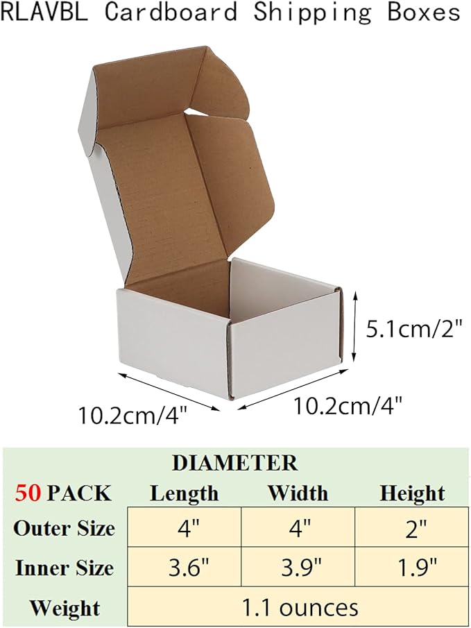 RLAVBL 4x4x2 Shipping Boxes Set of 50, White Small Corrugated Cardboard Box, Mailer Box