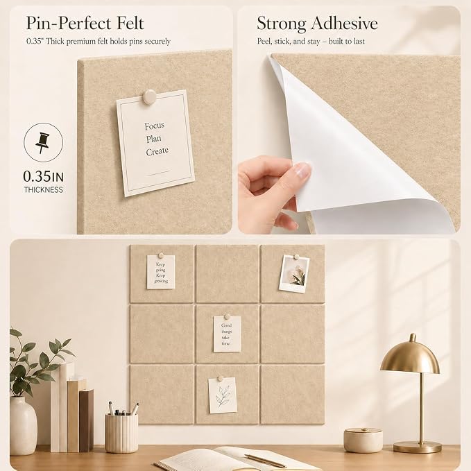 Felt Bulletin Board Tiles, Large Cork Board Alternative,24 x 36 in | 0.35 in modular felt wall tiles for notes, photos, schedules, reminders in offices, classrooms, home and office workspaces