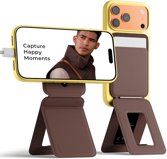 MOFT Phone Tripod Stand & Wallet, NFC Card Holder, Hold 1-2 Cards | Mulit-Angles | Portable l MOVAS Leather | Magsafe Compatible | Easy to Charge | Travel Essential |For Content Creators