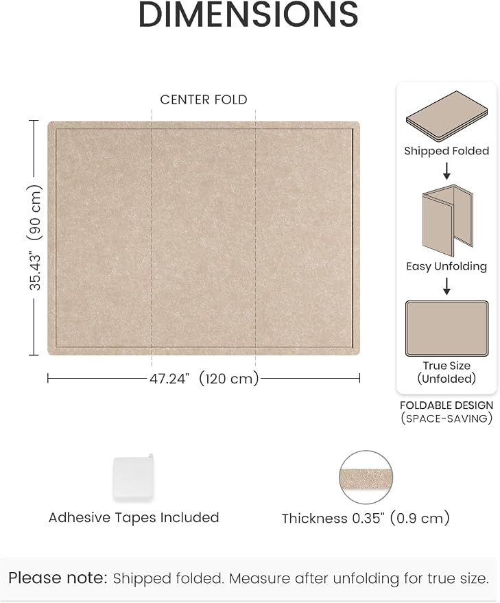 Fluxynara 47.2" x 35.4" Large Bulletin Board, Taupe | Cork Board Alternative with 24 Removable Adhesive Tabs, Foldable Felt Pin Board for Home, Office, Classroom & Dorm