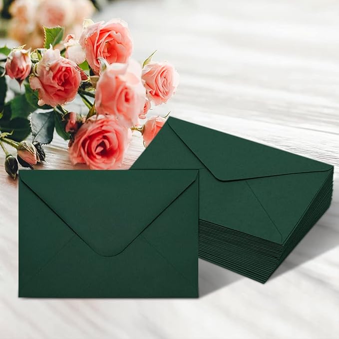 50 Packs of A7 Envelopes for Invitation, Green 5x7 Envelopes with V Flap, Great for Graduation, Invitation, Baby Shower, Wedding and RSVP Cards (Green)