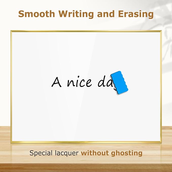 Large Magnetic Whiteboard, 36" x 24" Dry Erase White Board for Wall | Gold Aluminum Frame, Easy to Write and Erase, Wall Mounted, Presentation Board, for Home, Office, School, Kitchen