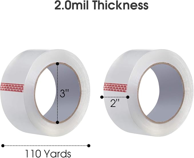 Pacific Mailer Clear Packing Tape, 2 Inch Wide, 2.0mil Thickness, 110 Yard Per Roll [Pack of 6 Rolls]