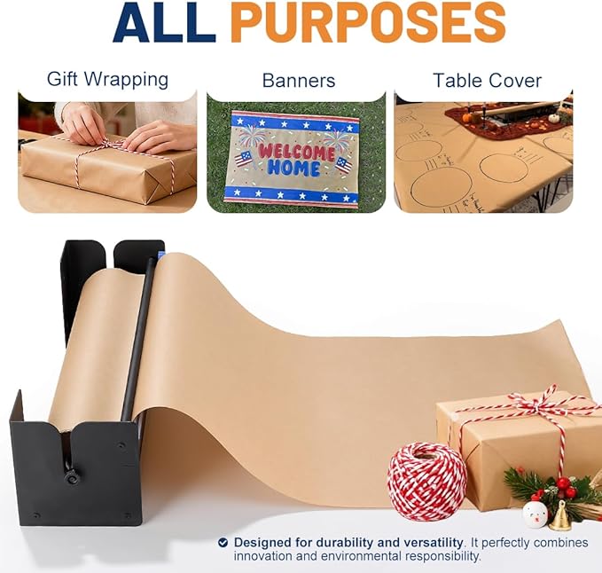 Perkhomy 48 Inch Paper Roll Dispenser and Cutter - Heavy-Duty Wall Mountable, Non Slip Tabletop - Kraft, Freezer, Butcher Paper - Up to 300ft Rolls (Black, 48 Inch)