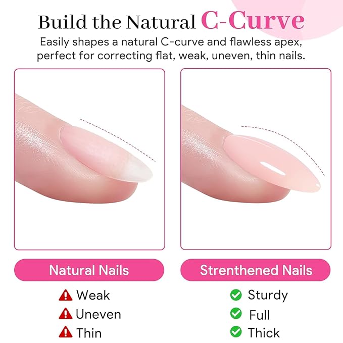 Gel Nail Polish Builder, 8-in-One Builder Pink Nail Polish Strengthener Glue Apex Enhancement Extension Hard Building Nude Gel LED Lamp Cured Rubber Base Coat for DIY Beginner & Salon Manicure