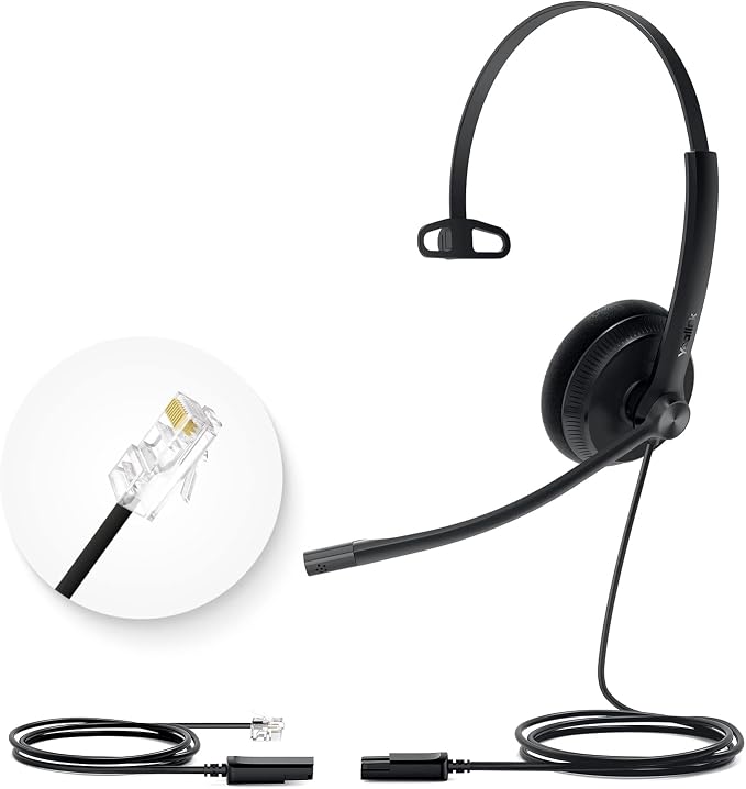 Yealink Phone Headsets for Office Phones YHS34 Lite QD to RJ9 Wired Headset Compatible with Poly Snom Grandstream Phones Desk Landline Headset with Microphone -Mono/68g/2.1m Cable