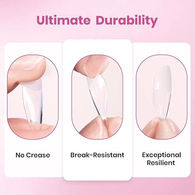 Beetles Gel Nail Tips Flat-X - Almond Coffin Short, 320pcs 16 Sizes, Pre-Etched Half Matte Full Cover Soft Acrylic Press on Easy DIY False Nail Extension Salon for Flat & Natural Nail Beds