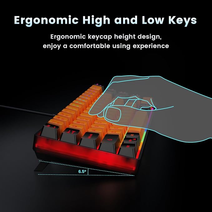 GEODMAER 65% Gaming Keyboard, LED Backlit Mini Wired Keyboard, Ultra-Compact Anti-Ghosting No-Conflict 68 Keys Membrane Gaming Wired Keyboard for PC Laptop Windows Gamer(Orange-Black)