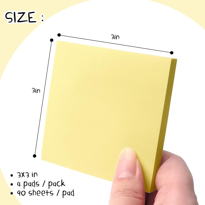 OSBOO Sticky Notes 3x3 with Bright Colors, 4 Pads 90 Sheets/Pad (Yellow) | Bright Yellow Self-Stick Notes Pads, 360 Sheets Total, Easy to Stick and Remove, Perfect for Office, School and Home