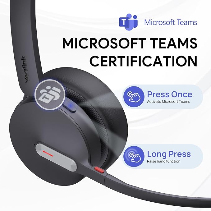 Yealink BH70 Mono Wireless Headset with Mic for Work, Bluetooth Headphone Teams Certified, up to 35h Talk Time, 91g Lightweight Comfort, USB-C to A