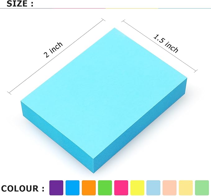 Eastern Wolf Sticky Notes 1.5x2 Self-Stick Notes 10 Bright Multi Colors Sticky Notes 20 Pads 100 Sheet/Pad
