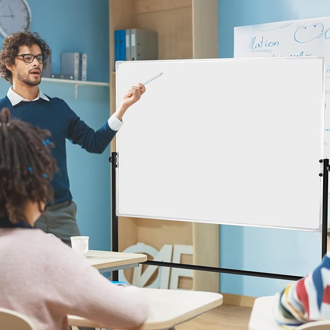Lincia Adjustable Whiteboard Easel Stand Only Large Mobile Rolling Whiteboard Stand on Wheels Double-Sided Standing Dry Erase Board Mounting Brackets for Home Office Classroom School (Black)