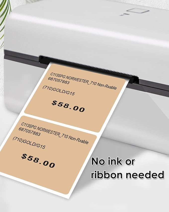 iEager Brown Square Thermal Label Stickers, 2"x2" Self-Adhesive Square Direct Thermal Labels with Perforation Line, 500 Sheets/Roll