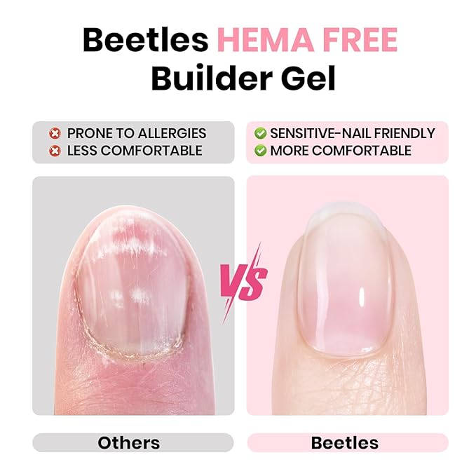 Beetles Builder Gel for Nails HEMA-Free with Base & Top Coat,Nail Protection Trio Set 3 Pcs Strengthening Nail Apex Building Extension for Beginner DIY Salon at Home,Clear Building Gel,UV & LED Cured