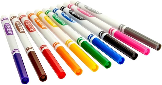 Crayola Fine Line Markers for Kids, Bulk Coloring Markers for School, 10 Assorted Colors, Essential Teacher Classroom Supplies, Ages 3, 4, 5, (Pack of 24)