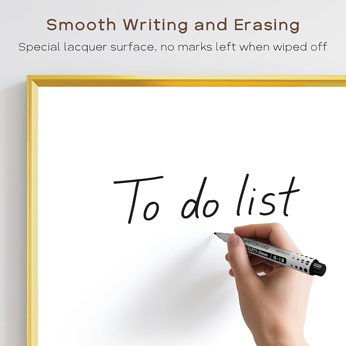 Large Magnetic Whiteboard, 48" x 36" Dry Erase White Board for Wall | Gold Aluminum Frame, Easy to Write and Erase, Wall Mounted, Presentation Board, for Home, Office, School, Kitchen