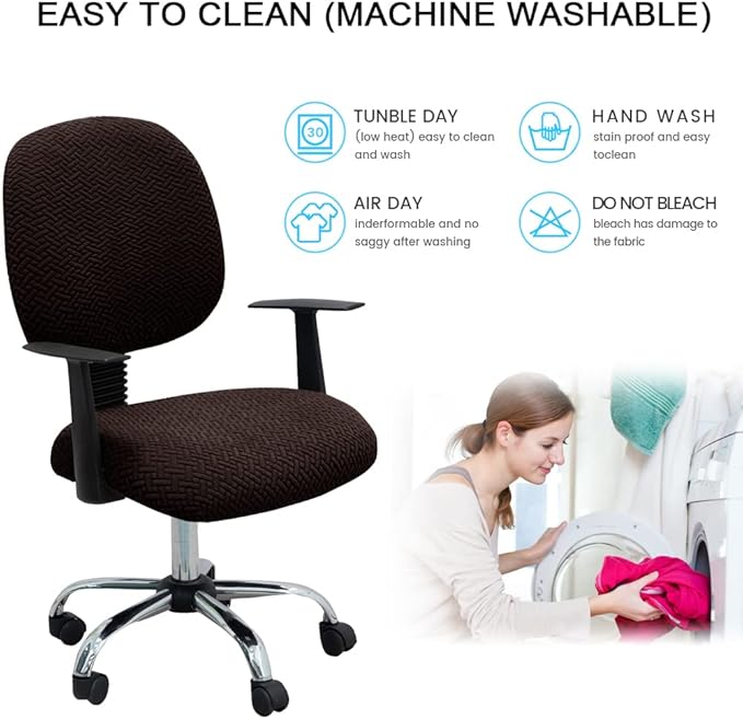 MIFXIN Computer Office Chair Cover Stretch Elastic Slipcover 2 Piece Stretchy Jacquard Washable Computer Chair Covers Furniture Protector for Office Home, NO Chair, Only Covers (Coffee)