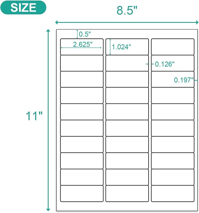 MFLABEL Address Labels 1x2.625 Inch - 30 Per Sheet White Matte Mailing Labels for Laser & Inkjet Printers (750 Labels, 25 Sheets) - Strong Adhesive Shipping Stickers