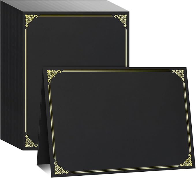 Ndsox 50 Packs Black Certificate Holders, Graduation Diploma Holders, 350GSM, Diploma Covers with Gold Foil Border for Letter Size 8.5" x 11" Award Certificate Paper, Cardstocks and Documents