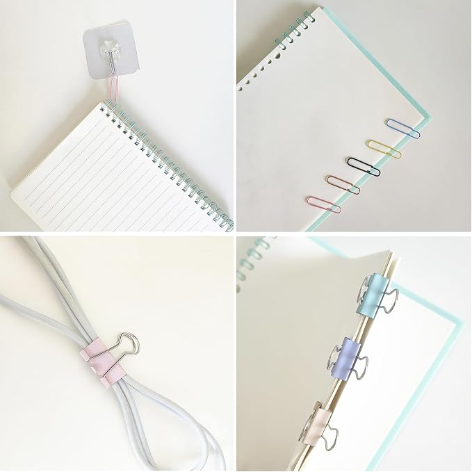 282 Pcs Colored Office Clips Set Binder Clips and Paper Clips Push Pin Colored Assorted Sizes Small Medium Large for Home School Office Supplies