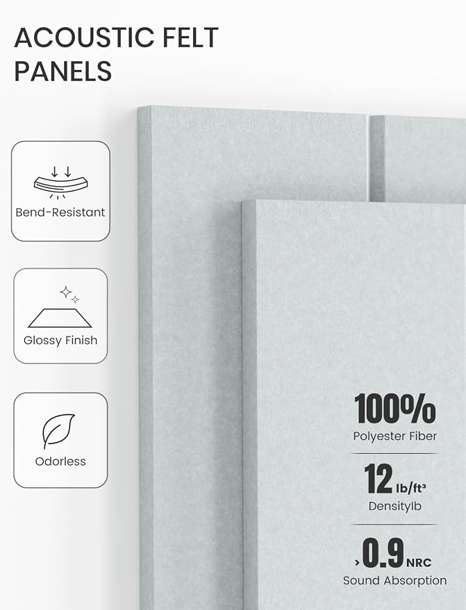Fluxynara 48" x 36" Large Felt Bulletin Board, Cold White | 12 Pack Cork Board Alternative with 60 Safe Adhesive Tabs, Pin Boards for Wall Decor, Home, Office, Classroom,Dorm