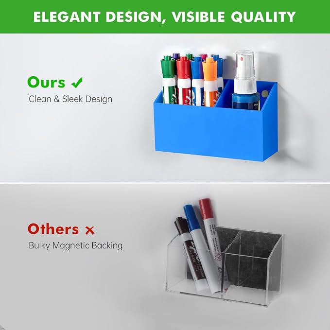 Acrylic Magnetic Pen Holder for Whiteboard,Fridge, School Supplies | Magnet Dry Erase Marker Holder for Refrigerator, Pencil Cup for Teacher Classroom,Office Accessories, Locker Organizer-Blue