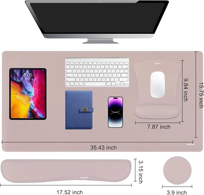 MOSISO Keyboard Mouse Pad Set, Large Gaming Mousepad&Keyboard Wrist Rest | Mouse Wrist Rest&Coaster, Ergonomic Non-Slip Mousepad&Easy Typing Cushion with Memory Foam for Home Office, Taupe Brown