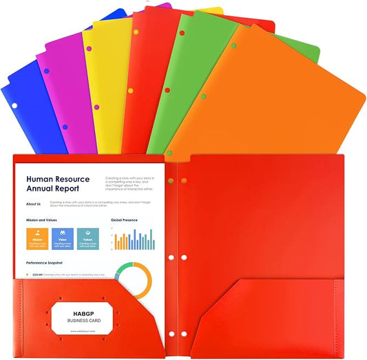 Plastic Folders with Pocket, 6 Assorted Color, 3 Hole Punched Binder Folder | Heavy Duty, Letter Size File, 2 Pockets Folders, for Documents, Office, School