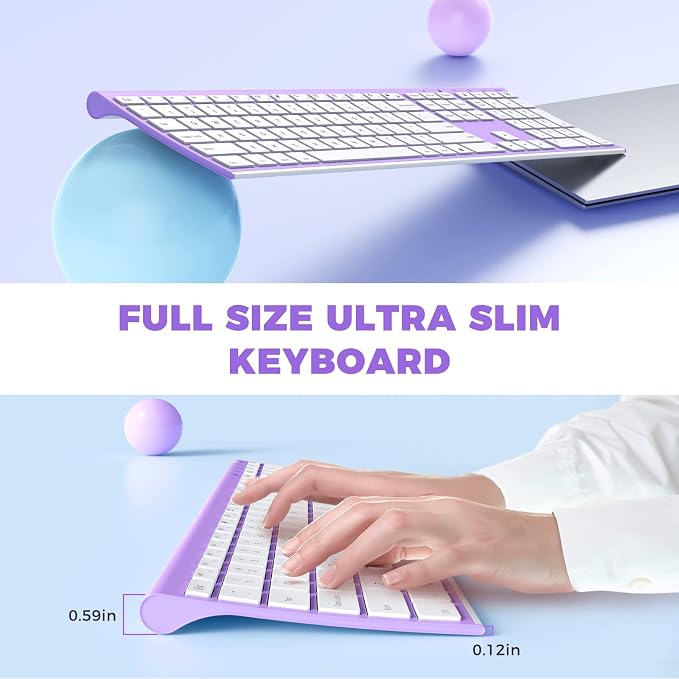 Vssoplor Wireless Keyboard and Mouse, Rechargeable Ultra Slim, Lavender | Quiet Full-Size Keyboard and Mouse Combo Set, for Laptop, PC, Notebook, Desktop, 2.4GHz Stable Connection, Ideal for Office