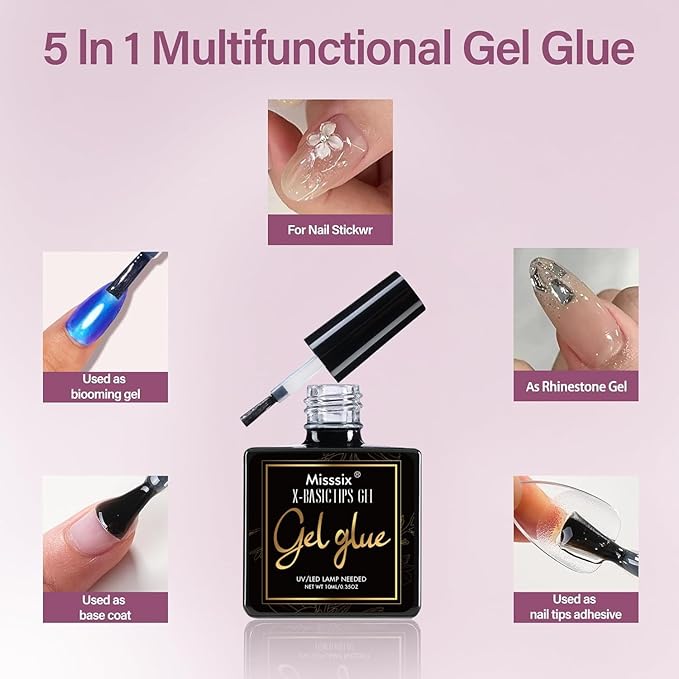 Misssix Medium Almond Gel Nail Tips Kit, 360Pcs Pre Etched Clear gel x Fake Nails, Full Cover False Nail 9-in-1 Gel Glue and Portable Mini U V Nail Lamp for Women 12 Sizes
