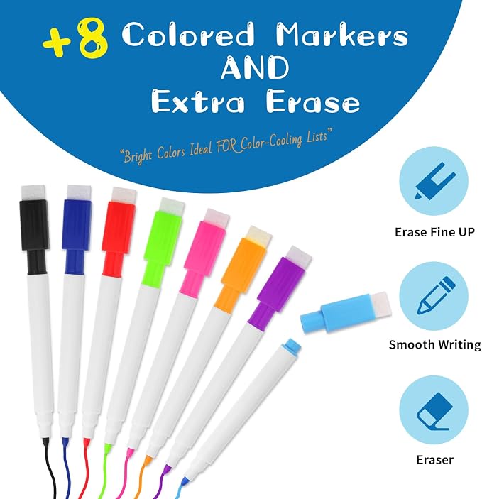 Small White Dry Erase Board Double Sided，Small Dry Erase Board 14x11 Inch,Mini White Board with 8 Markers for Students Office Kitchen Blue