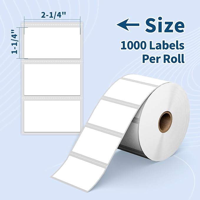 2.25" x 1.25" Direct Thermal Labels,Compatible with Zebra ZD410 ZD411 LP2824 ZD421 ZD420 GK420d, Rollo, MU,12 Rolls 12000 Pcs 2-1/4x1-1/4 Barcode Self-Adhesive Address Shipping Stickers
