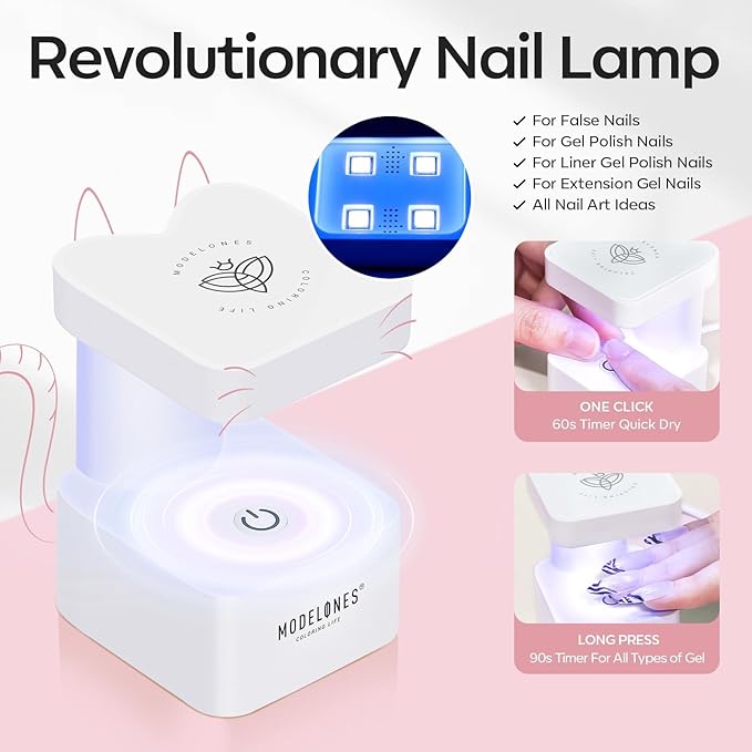 modelones X Nail Gel Kit Kit Long Coffin, 9-in-One Nail Glue with Portable U V Lamp 216Pcs 12Sizes Pre-Etched Press ons Fake Acrylic Extension Kit DIY Salon Gift for Women