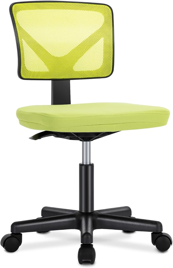 DUMOS Armless Desk Chairs, Small Home Office Mesh Chairs | Ergonomic Adjustable Mid Back, Swivel Rolling Task, Computer Work Vanity Small Spaces, Bright Green