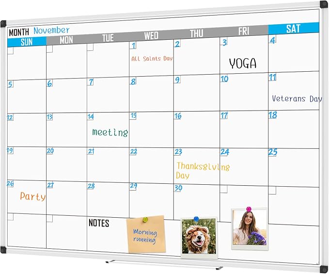 XBoard Magnetic Calendar Whiteboard for Wall 60" x 40" | Monthly Dry Erase Calendar Board, Silver Aluminium Framed for Planning