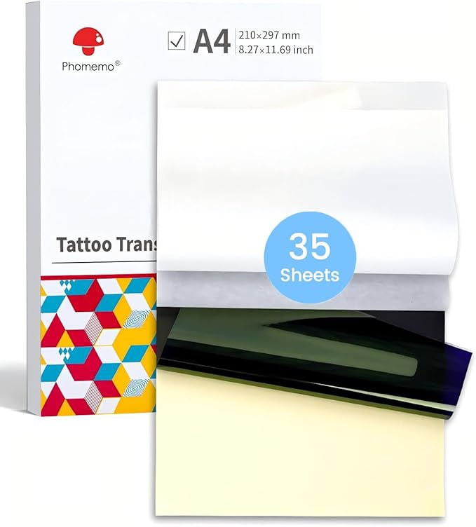 Phomemo 35 Sheets Tattoo Stencil Paper, Transfer Paper for Tattooing, Compatible with Itari M08F, TP81, TP83, A886, A887, TP88 Printer & Tattoo Supplies, A4 Size