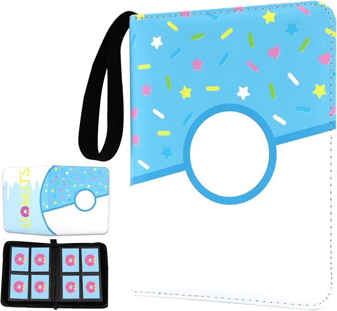 4 Pocket Portfolio Card Binder 240 Card Holder Album, Blue Donut Trading Cards Holder Zipper Binder for Girl Teen Collection (Blue Donut, 240 Pocket (Portfolio))