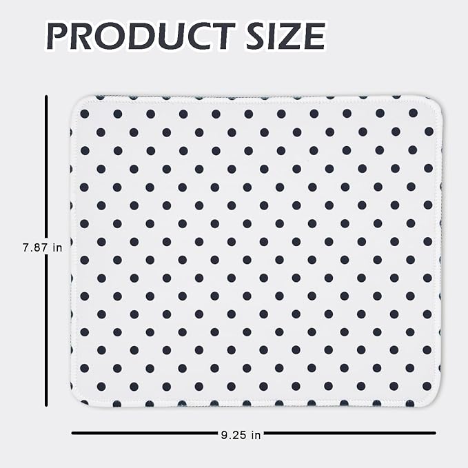Mouse Pad for Desk with Stitched Edge, Premium Cute Washable Mouse Pads. Computer Mousepad with Non-Slip Rubber Base, Mousepads for Laptop, 9.25x7.75x0.12 inch (Black Polka Dots)