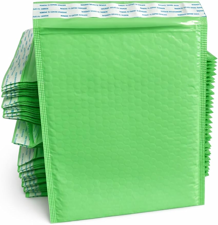 50 Mailers #000 4x8" Biodegradable Green Poly Bubble Padded Shipping Mailers Eco Friendly - Self Seal Sensible Mailers, Lightweight Durable Packaging for Shipping & Mailing