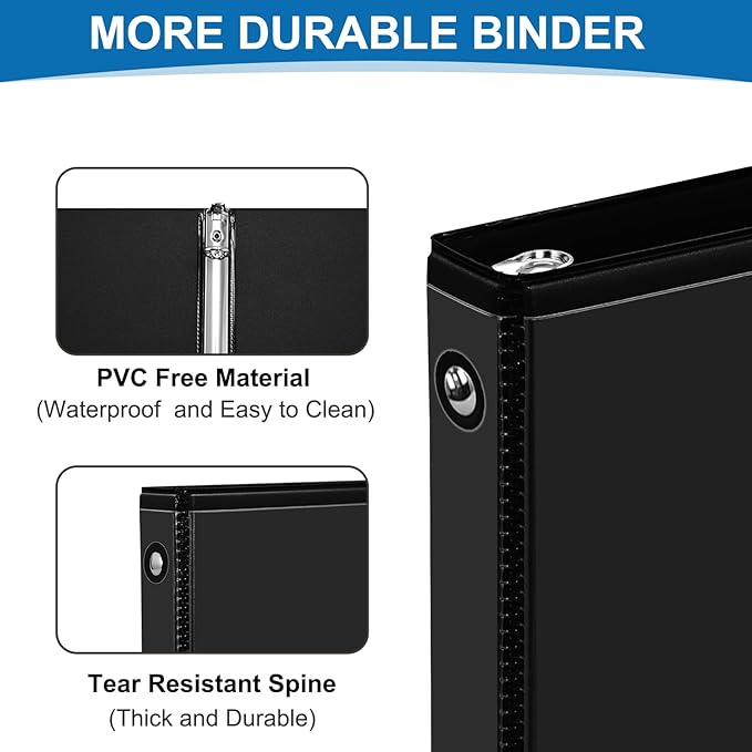 Durable 3 Ring Binders 0.5 Inch 36 Pack Bulk, Clear View Binders Bulk Three Ring Binders PVC Free, Fit for 8.5x11 inches for School or Office Supplie(Black