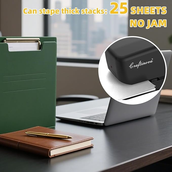Electric Stapler,Automatic,Inclued 2000 Staples and 1 Staple Remover, Heavy Duty Can Store 210 Staples，AC or Battery Powered Stapler Heavy Duty, 25 Sheet Capacity