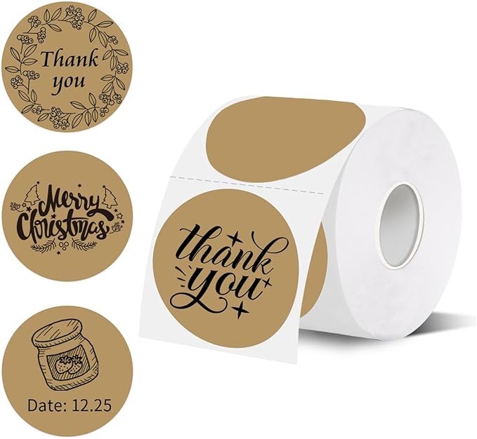 Thermal Labels,2 Inch Brown Round Thermal Printer Stickers,Self-Adhesive Round Direct Thermal Labels,Thermal Stickers for DIY Logo Design,Name Tag (500/Roll