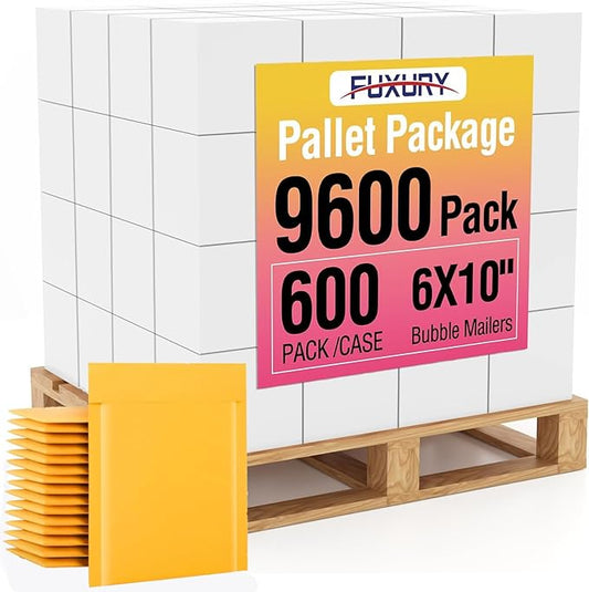 Fuxury Kraft Bubble Mailer 6x10 Inch 9600 Pack Usable Size 6x9" Strong Adhesion Padded Envelopes,Self Seal Bubble Envelopes, Waterproof Cushioned Padded Mailers for Small Business,Bulk #0 Yellow